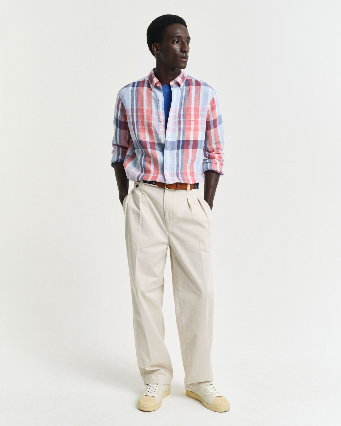 Camisa Regular Fit de lino y madrás