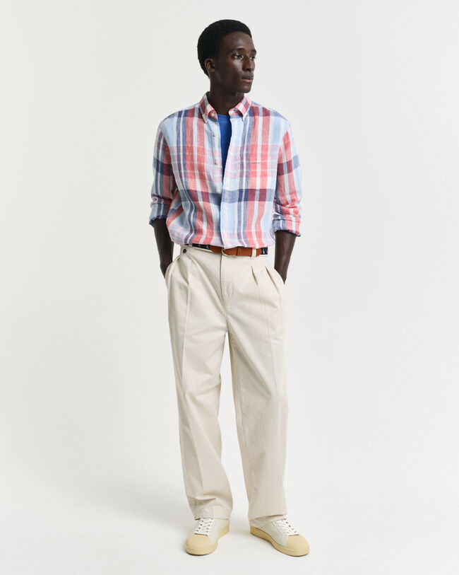 Camisa Regular Fit de lino y madrás