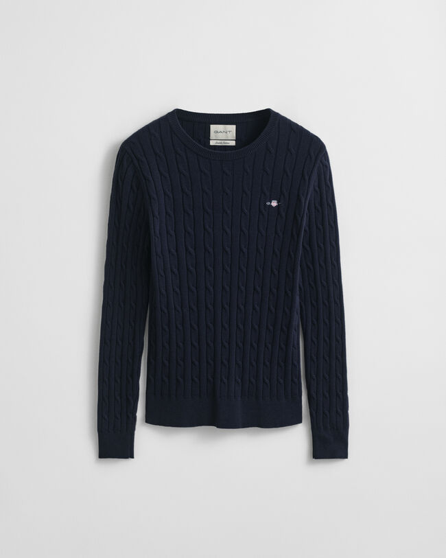 Jersey de cuello redondo y punto de ochos en algodón elástico