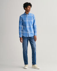 Camisa Regular Fit de lino y algodón a cuadros