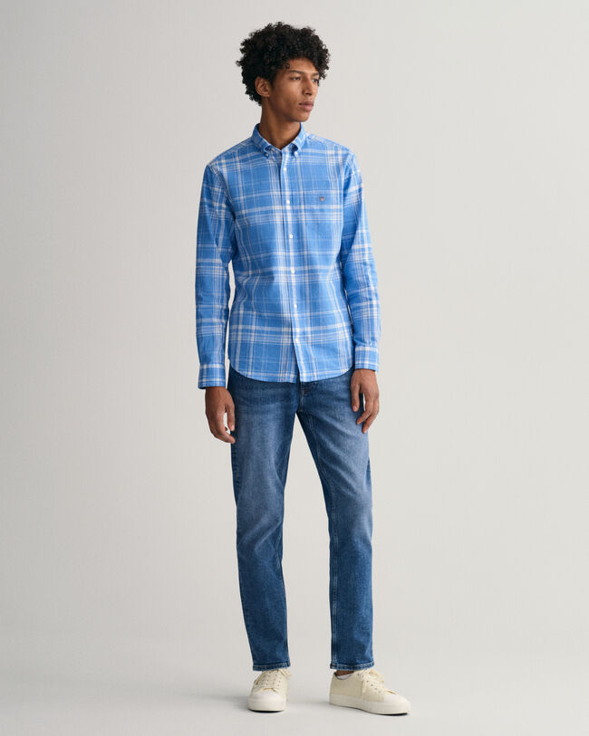 Camisa Regular Fit de lino y algodón a cuadros