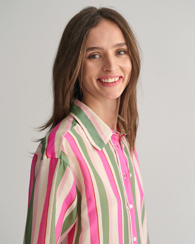 Camisa Relaxed Fit de algod&oacute;n y seda a rayas