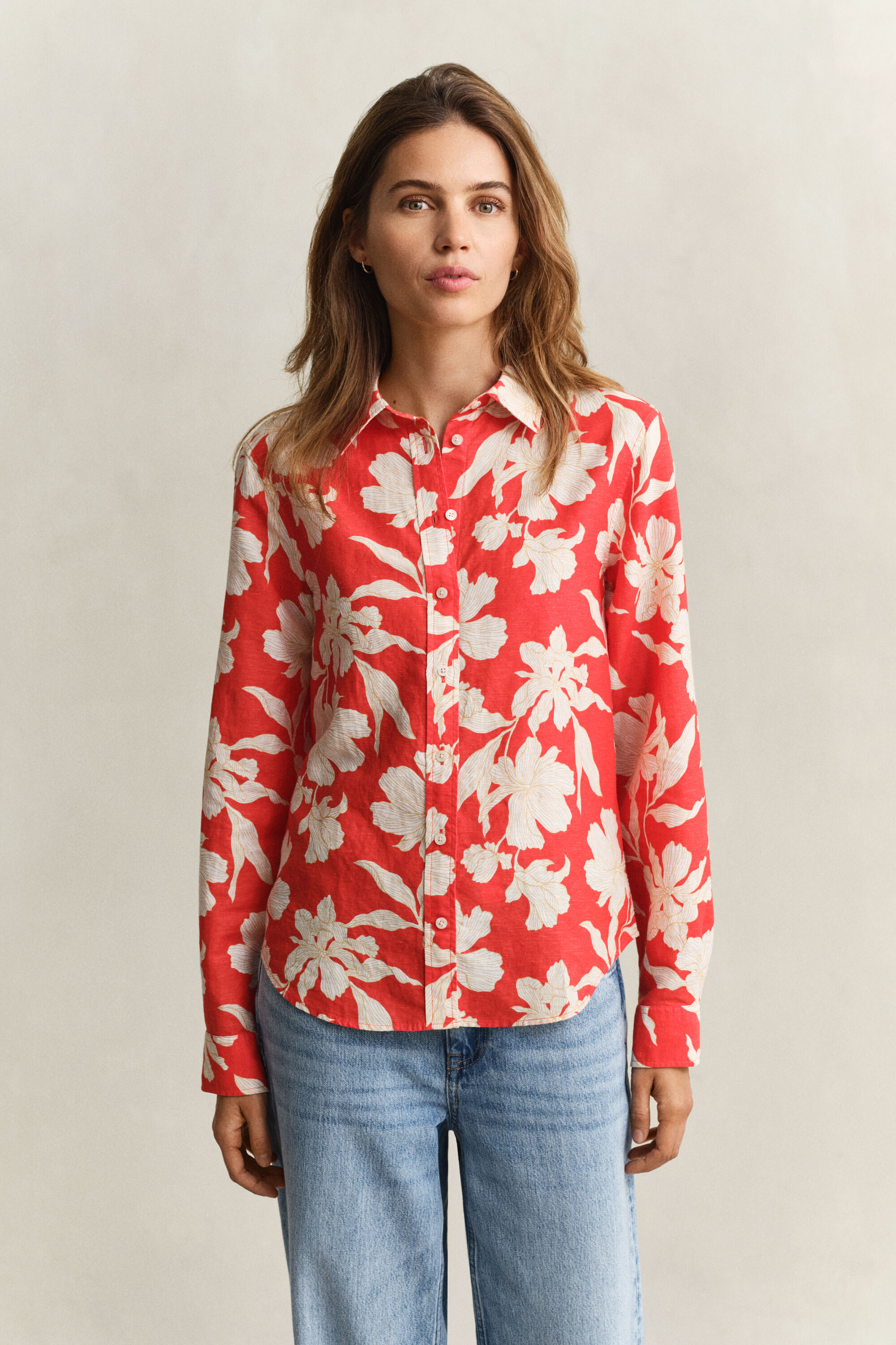 Camisa de lino de flores