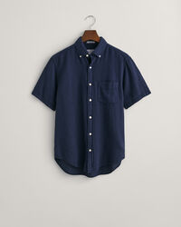 Camisa Regular Fit de manga corta de algod&oacute;n y lino con textura