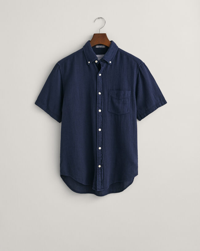 Camisa Regular Fit de manga corta de algod&oacute;n y lino con textura