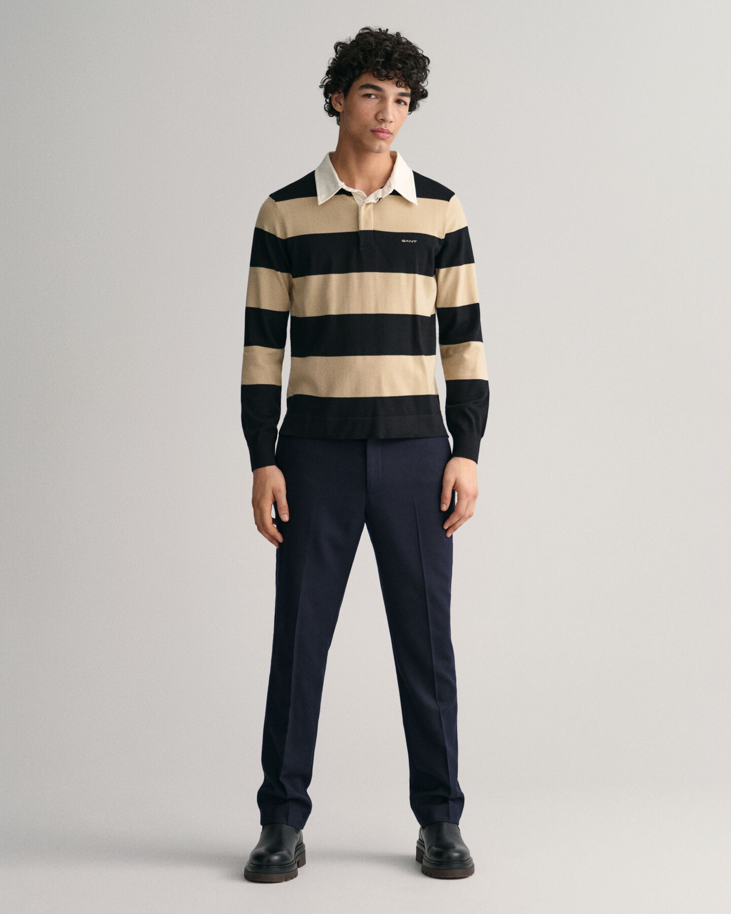 Rugger de lana merino de rayas anchas