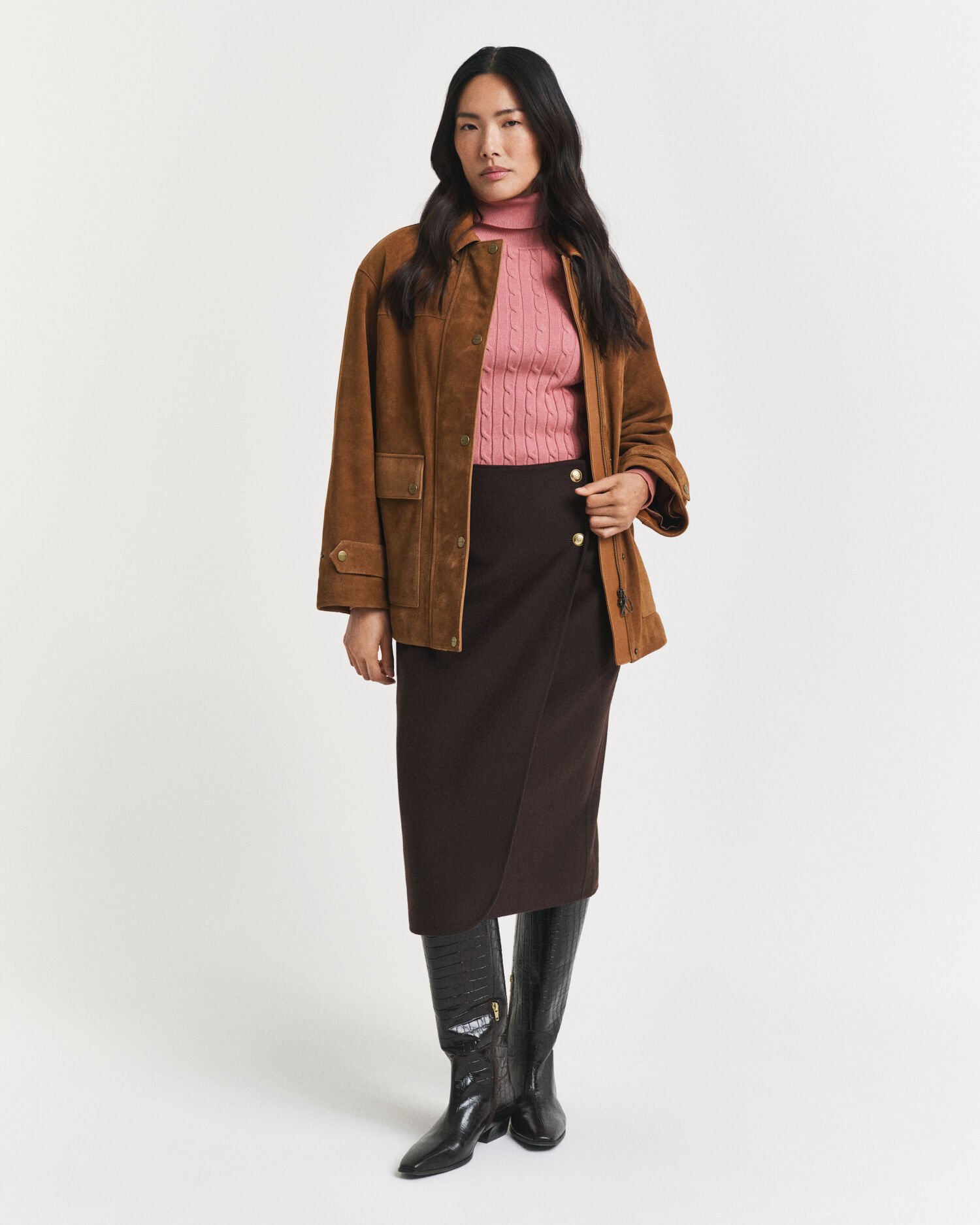 Jersey de punto de ochos en algodón elástico con cuello de cisne