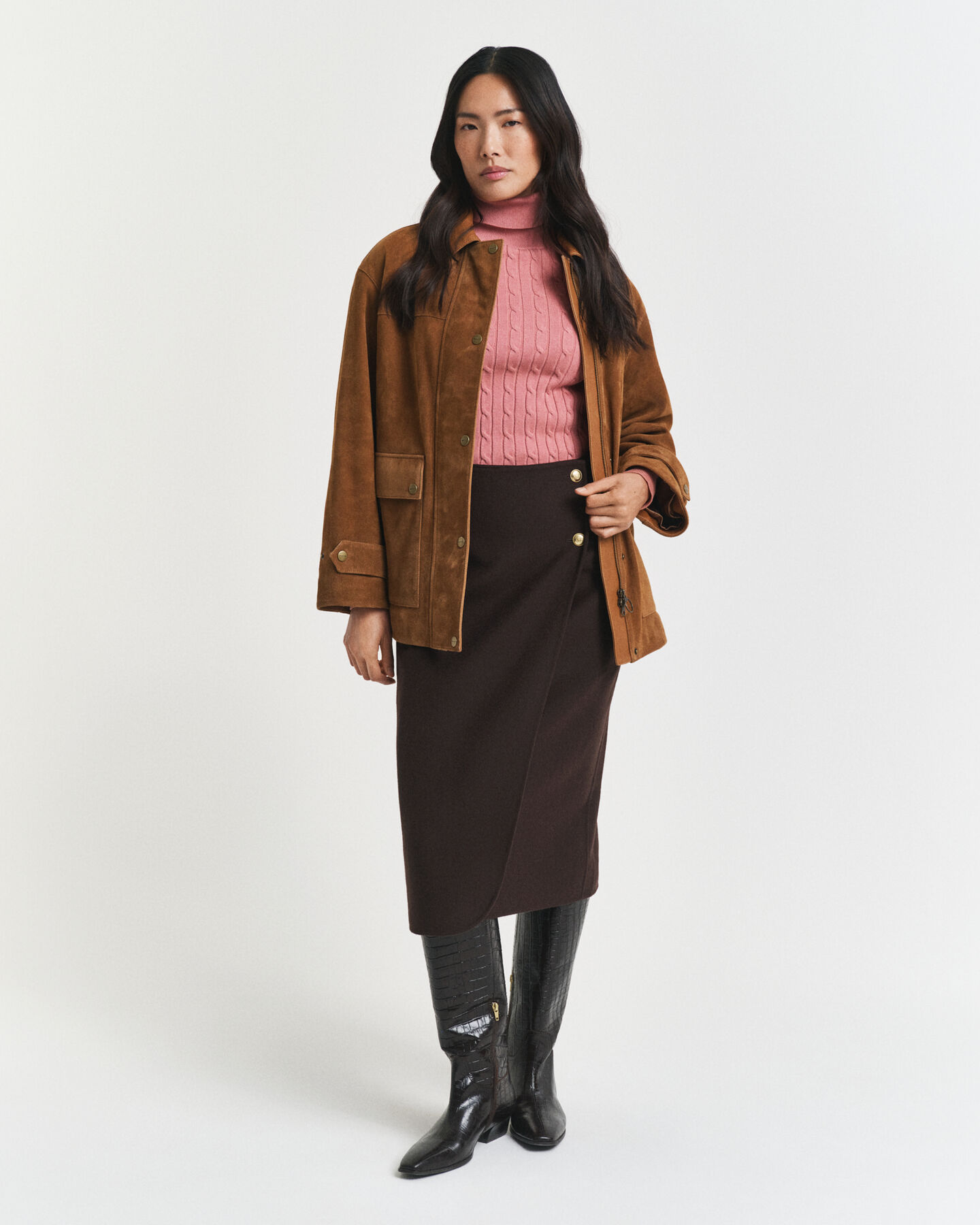 Jersey de punto de ochos en algodón elástico con cuello de cisne