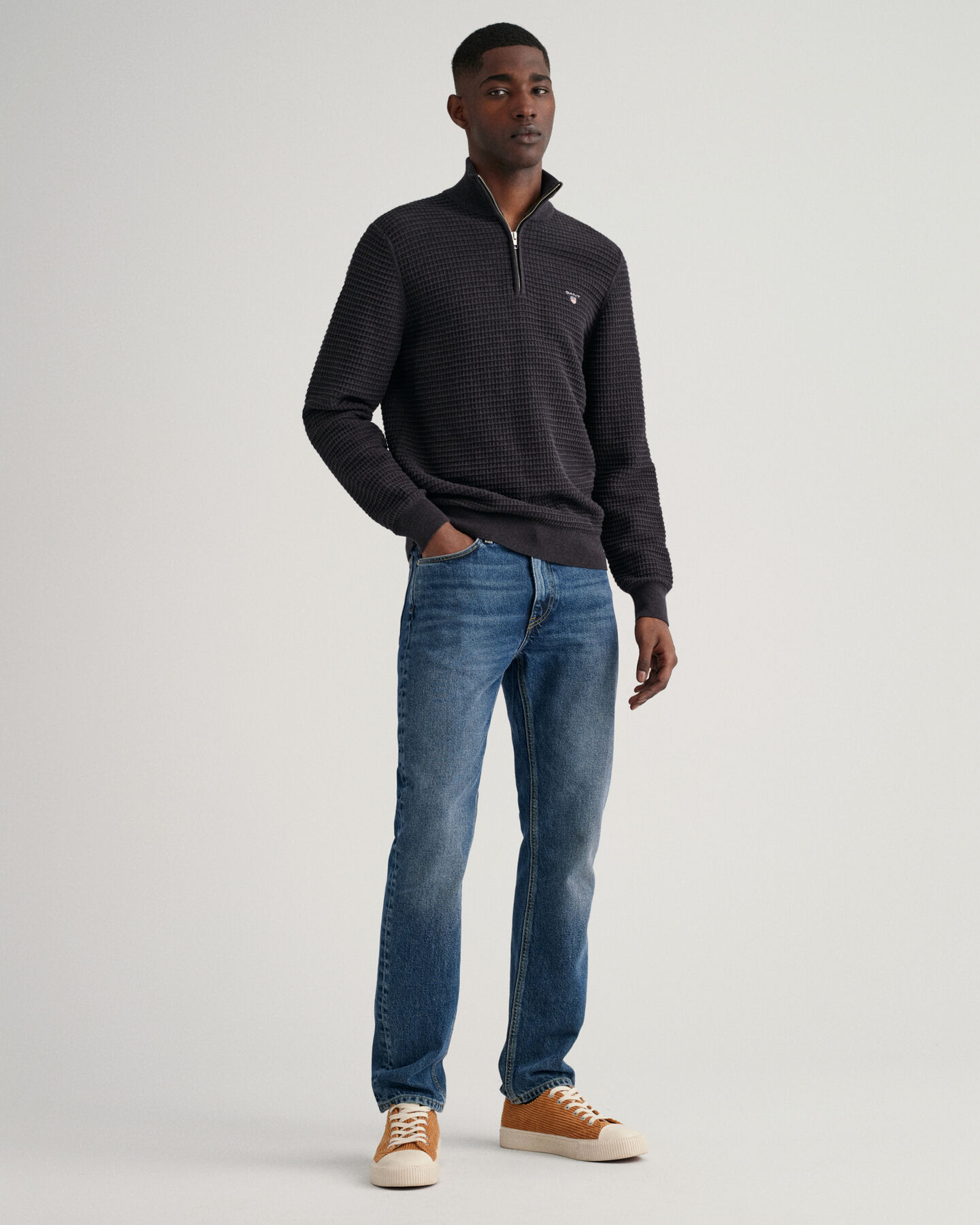 Jersey de algod&oacute;n Texture con media cremallera