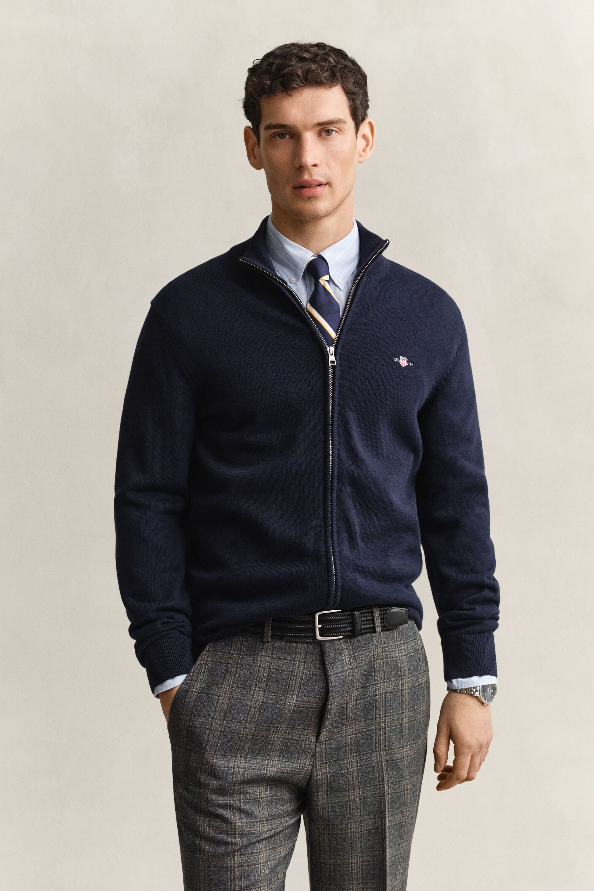 Cárdigan de algodón con cremallera Casual