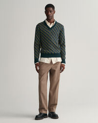 Jersey de cuello de pico en lana merino Jacquard