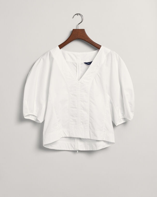 Top con cuello de pico y manga globo