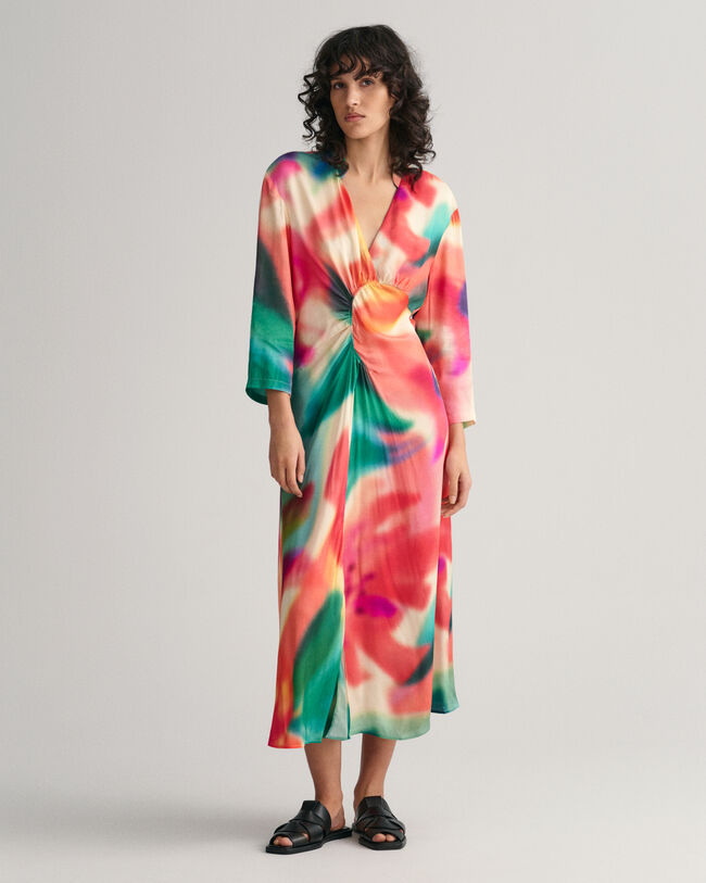 Vestido fruncido con estampado de flores