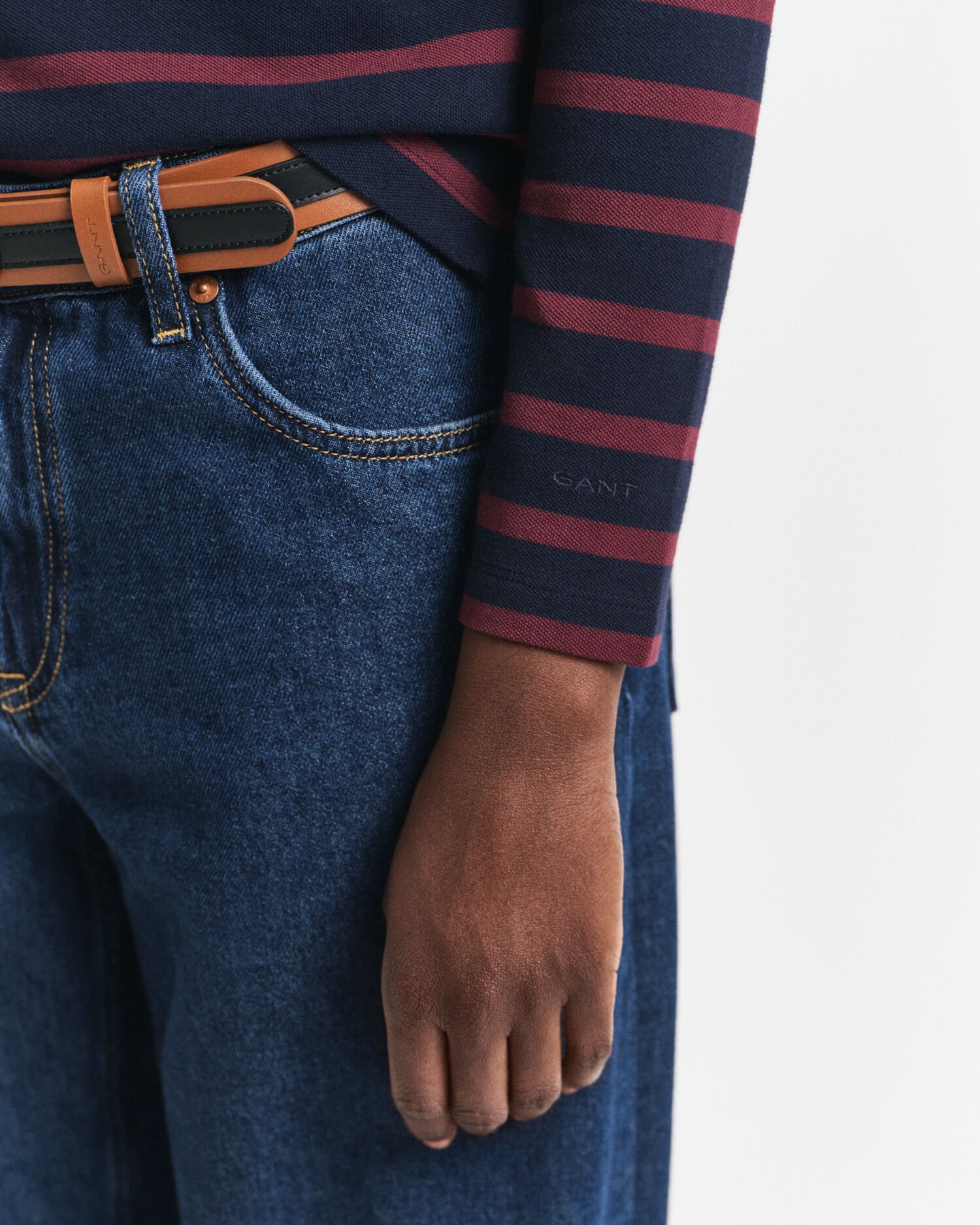 Polo de piqué de manga larga con raya bretona