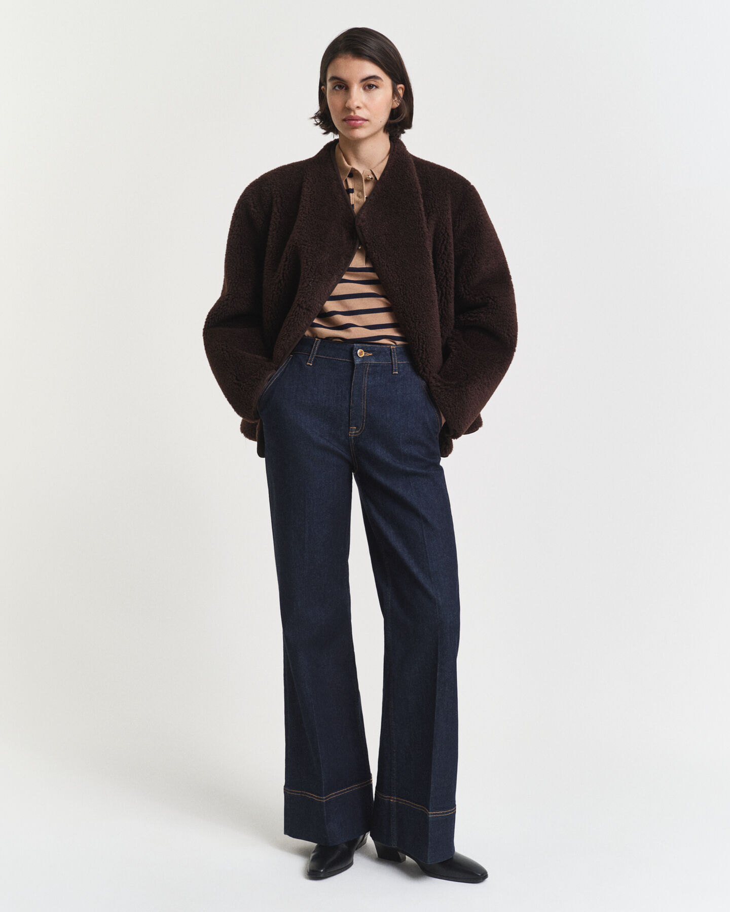 Polo de piqué de manga larga con raya bretona