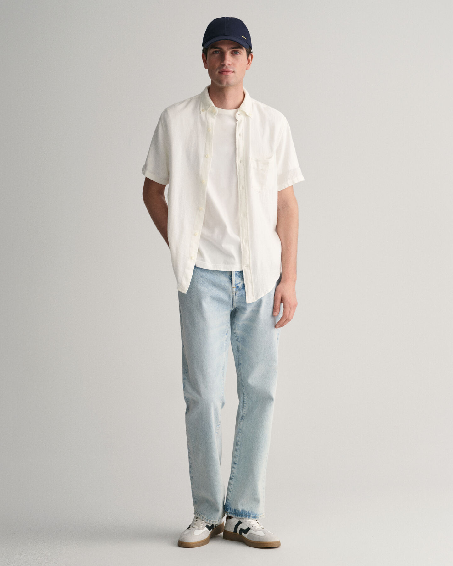 Camisa Regular Fit de manga corta de algod&oacute;n y lino con textura