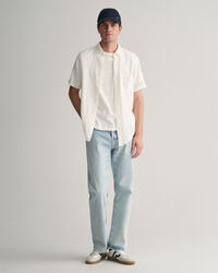 Camisa Regular Fit de manga corta de algod&oacute;n y lino con textura