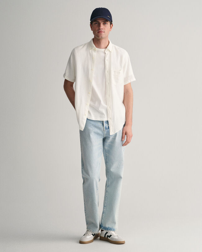 Camisa Regular Fit de manga corta de algod&oacute;n y lino con textura