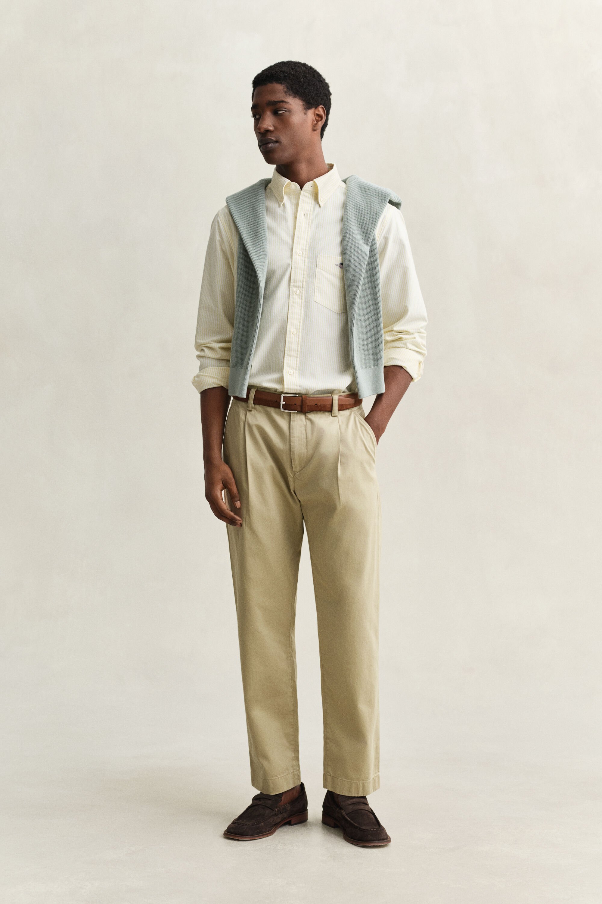 Camisa Oxford clásica de rayas finas