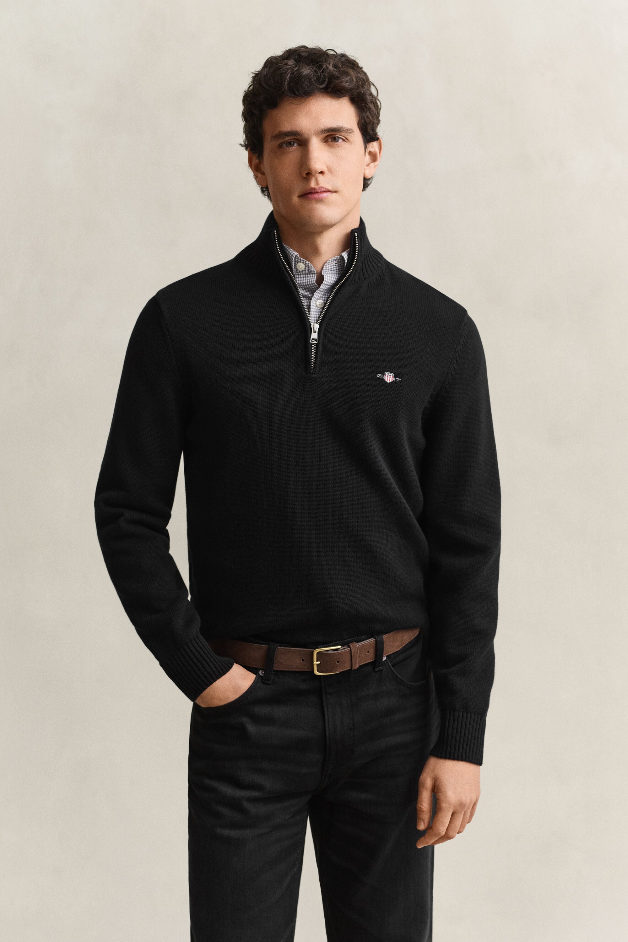 Jersey de algodón con media cremallera Casual