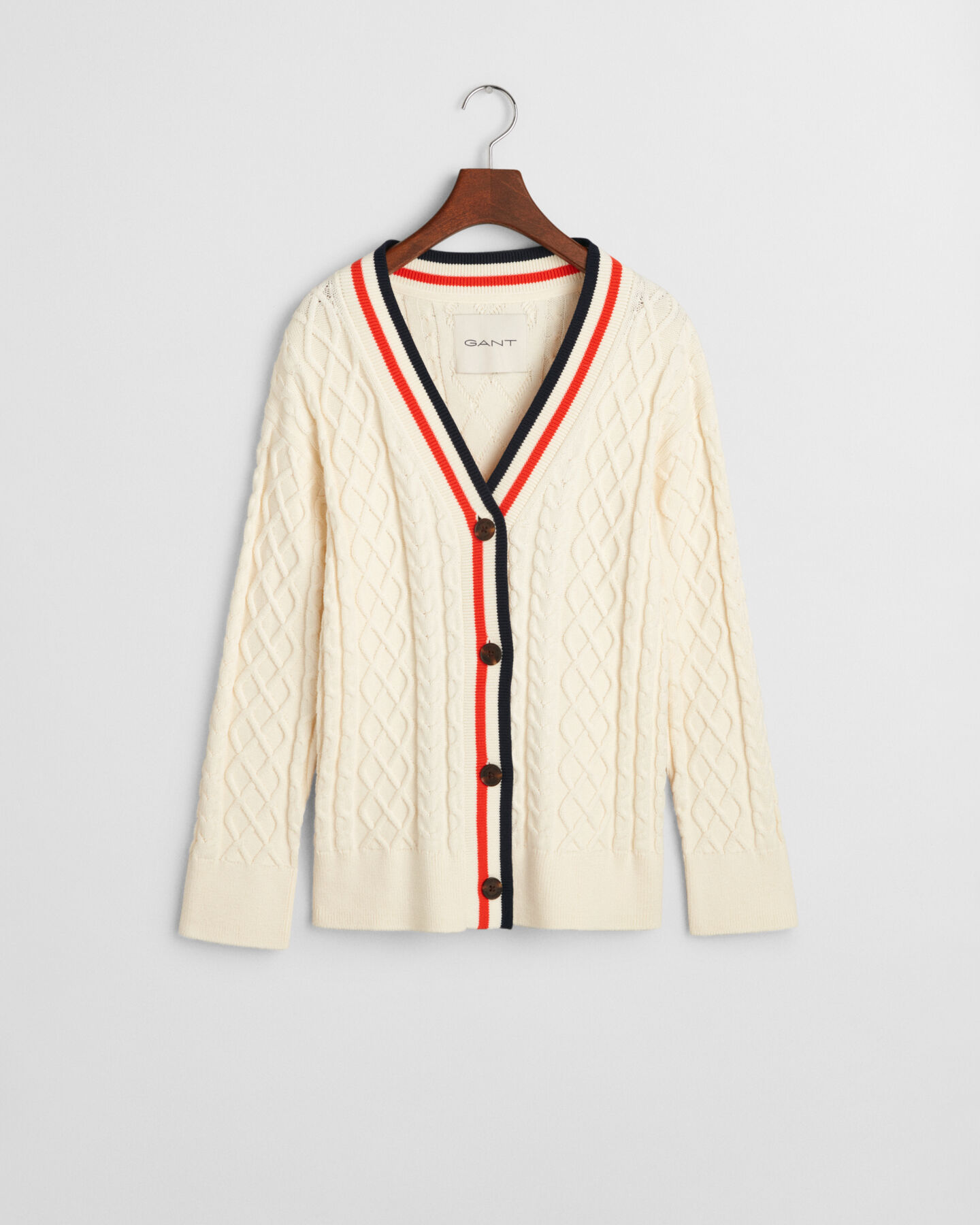 C&aacute;rdigan de punto de ochos en contraste