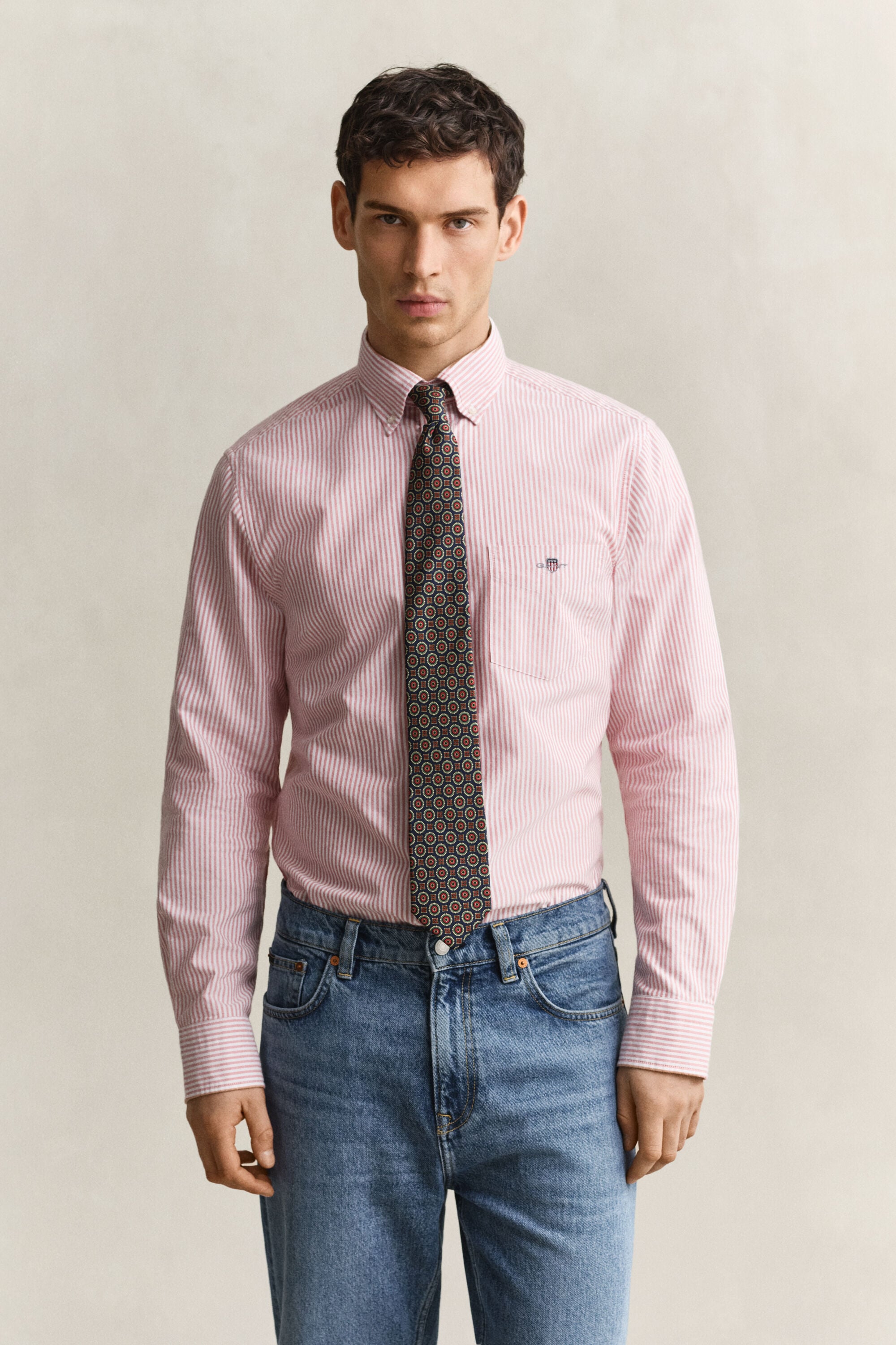 Camisa Oxford clásica de rayas finas