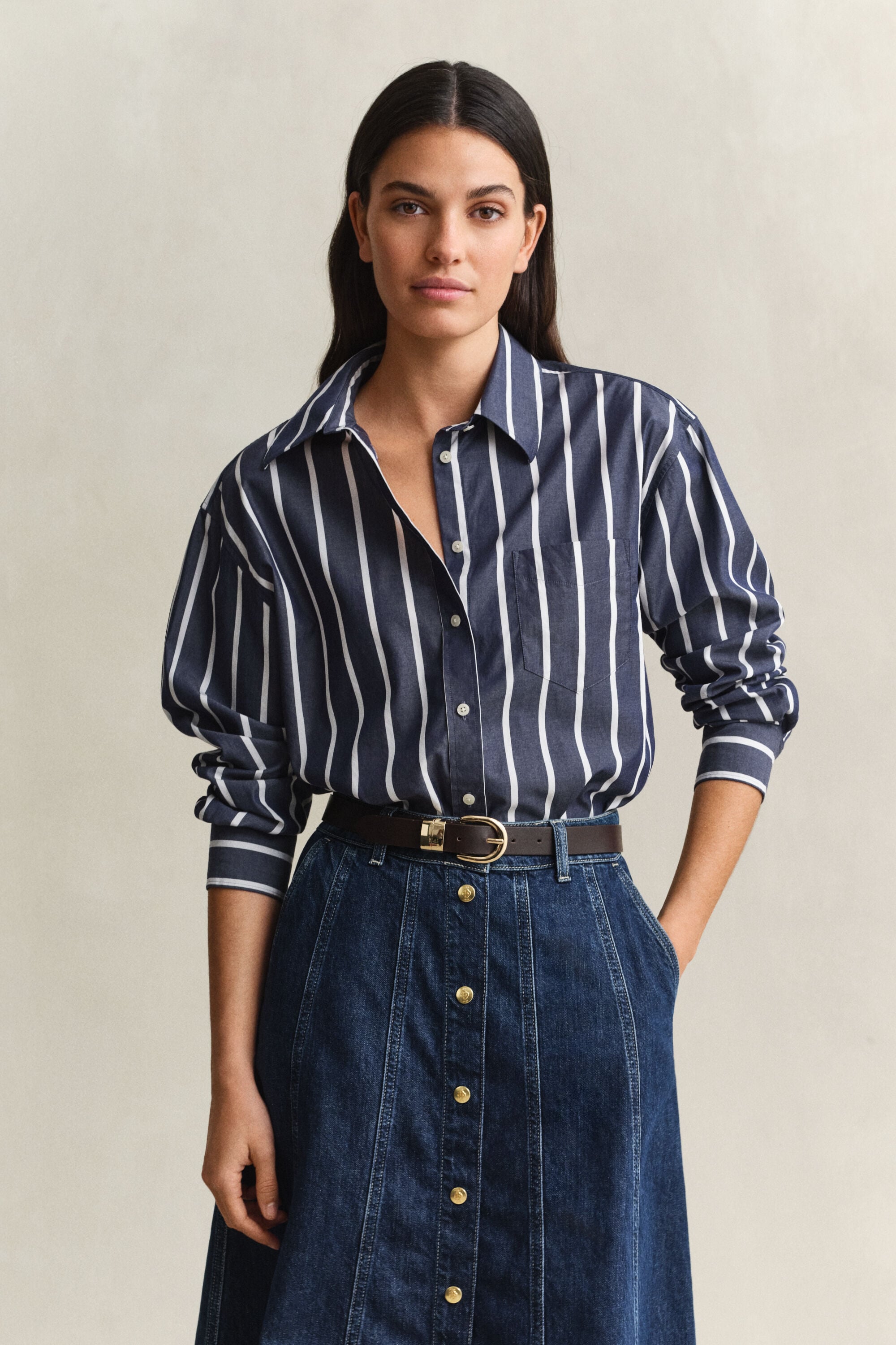 Camisa Relaxed Fit clásica de popelina a rayas