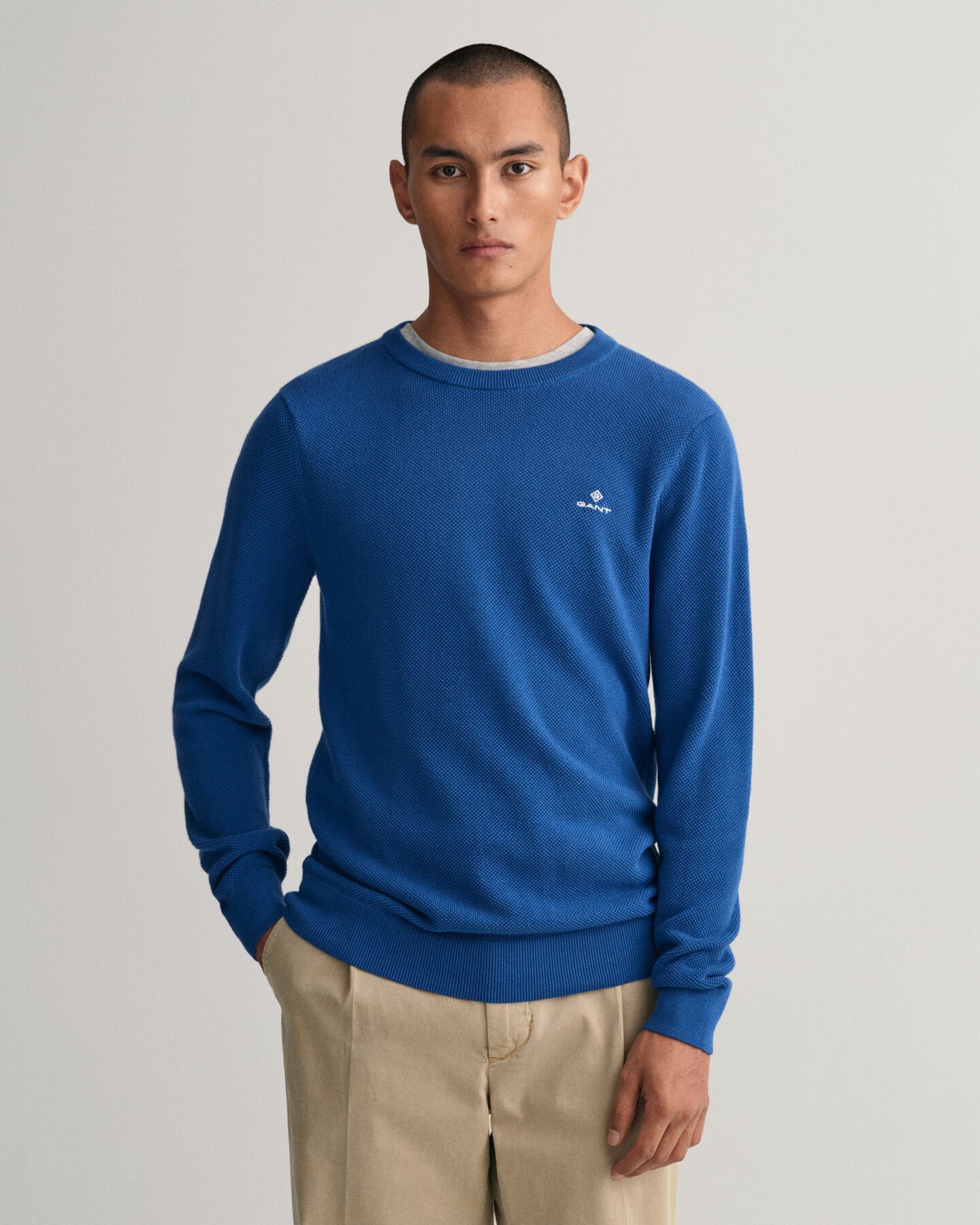 Jersey de cuello redondo en piqu&eacute; de algod&oacute;n