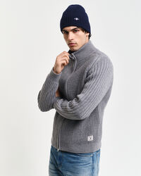 Cárdigan en mezcla de lana con cremallera y textura