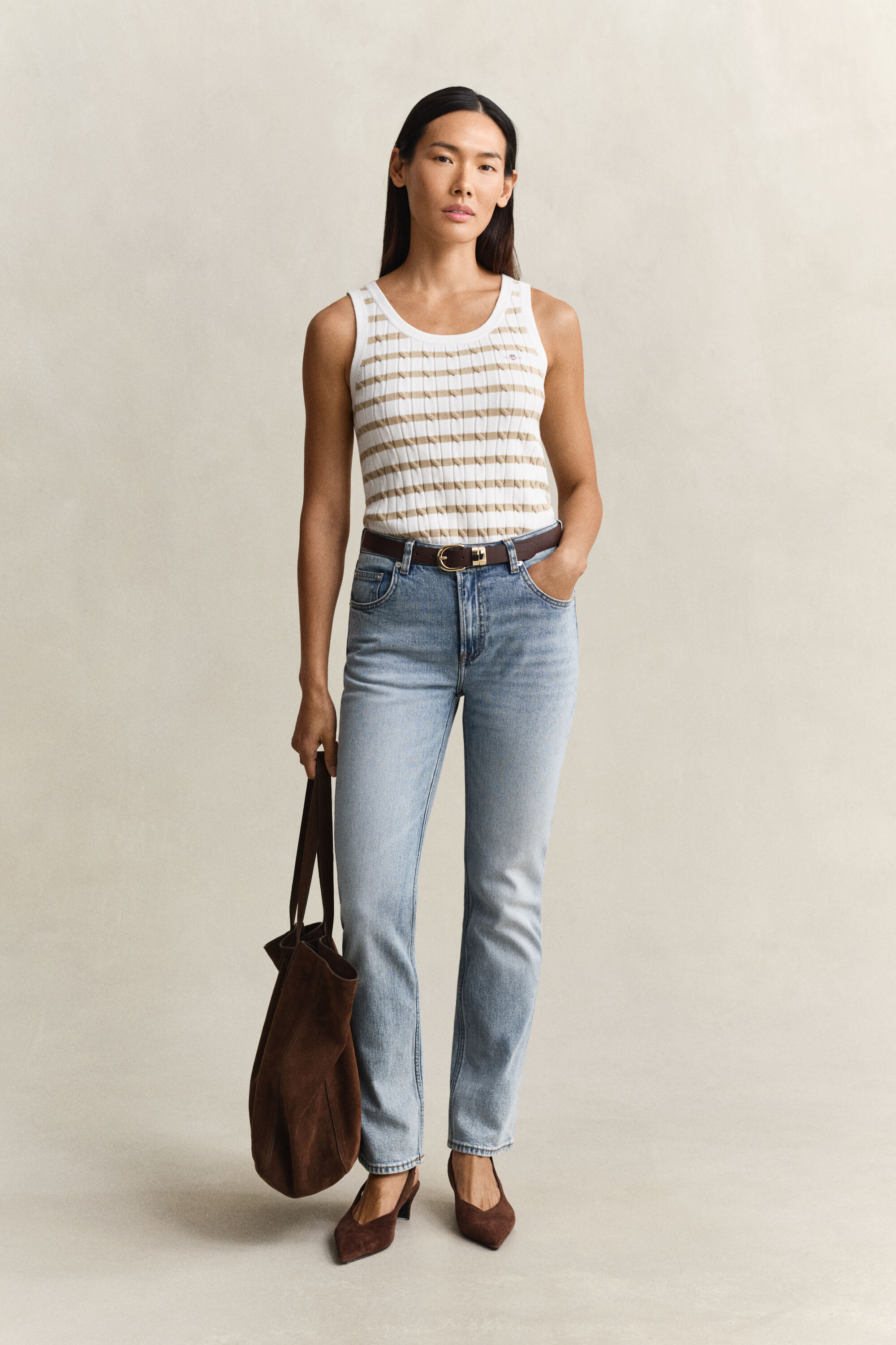 Camiseta sin mangas de punto de ochos a rayas