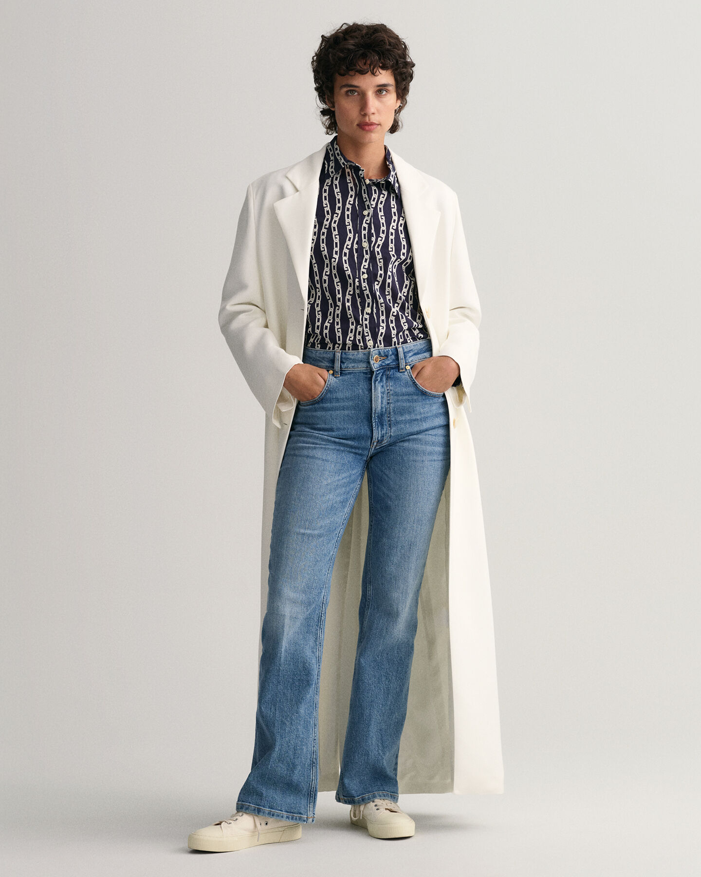 Camisa Regular Fit en gasa de algodón Chain Print