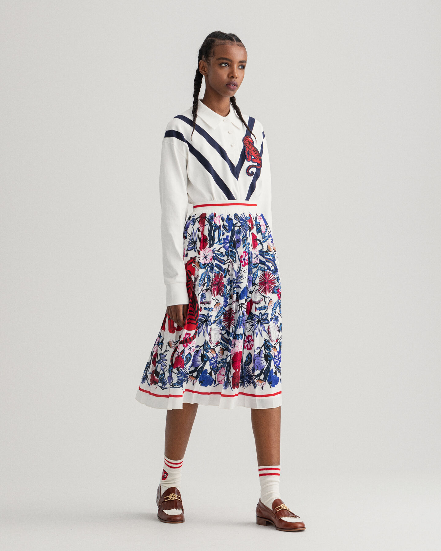 Falda plisada con estampado Tiger Floral