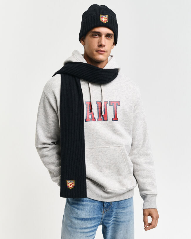 Set de regalo de gorro y bufanda de lana con insignia