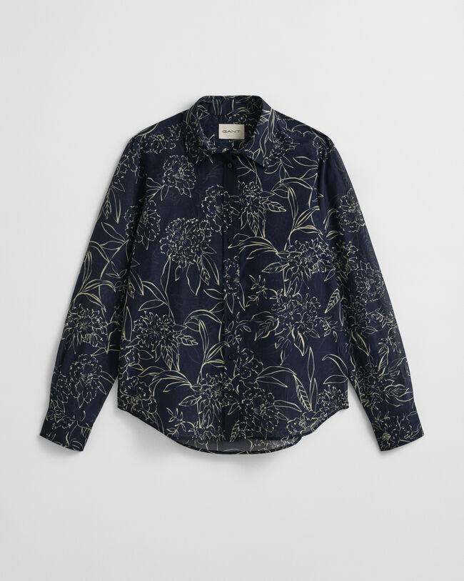 Camisa Regular Fit de seda y algodón con estampado de flores