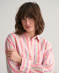 Vestido camisero de lino con varios diseños de rayas