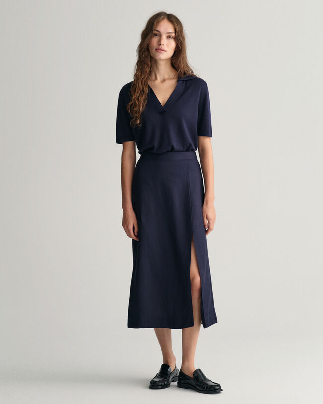 Falda midi en mezcla de lino