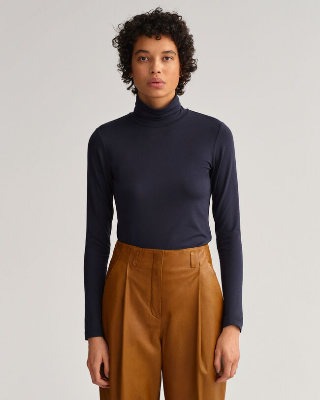 Jersey de punto con cuello de cisne y manga larga