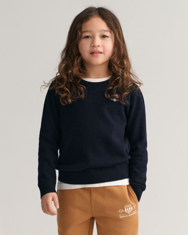 Jersey de cuello redondo en lana de oveja Shield Kids