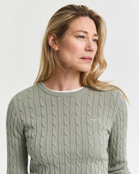 Jersey de cuello redondo y punto de ochos en algodón elástico