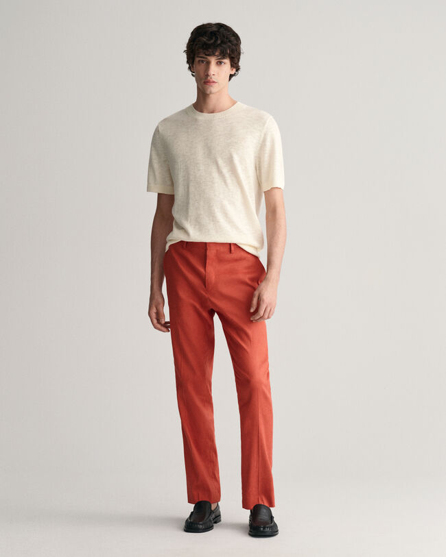 Pantalones de traje Slim Fit en algod&oacute;n y lino