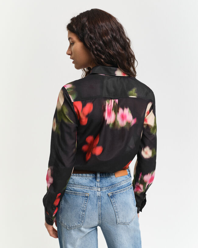 Camisa de seda y algodón floral Regular Fit