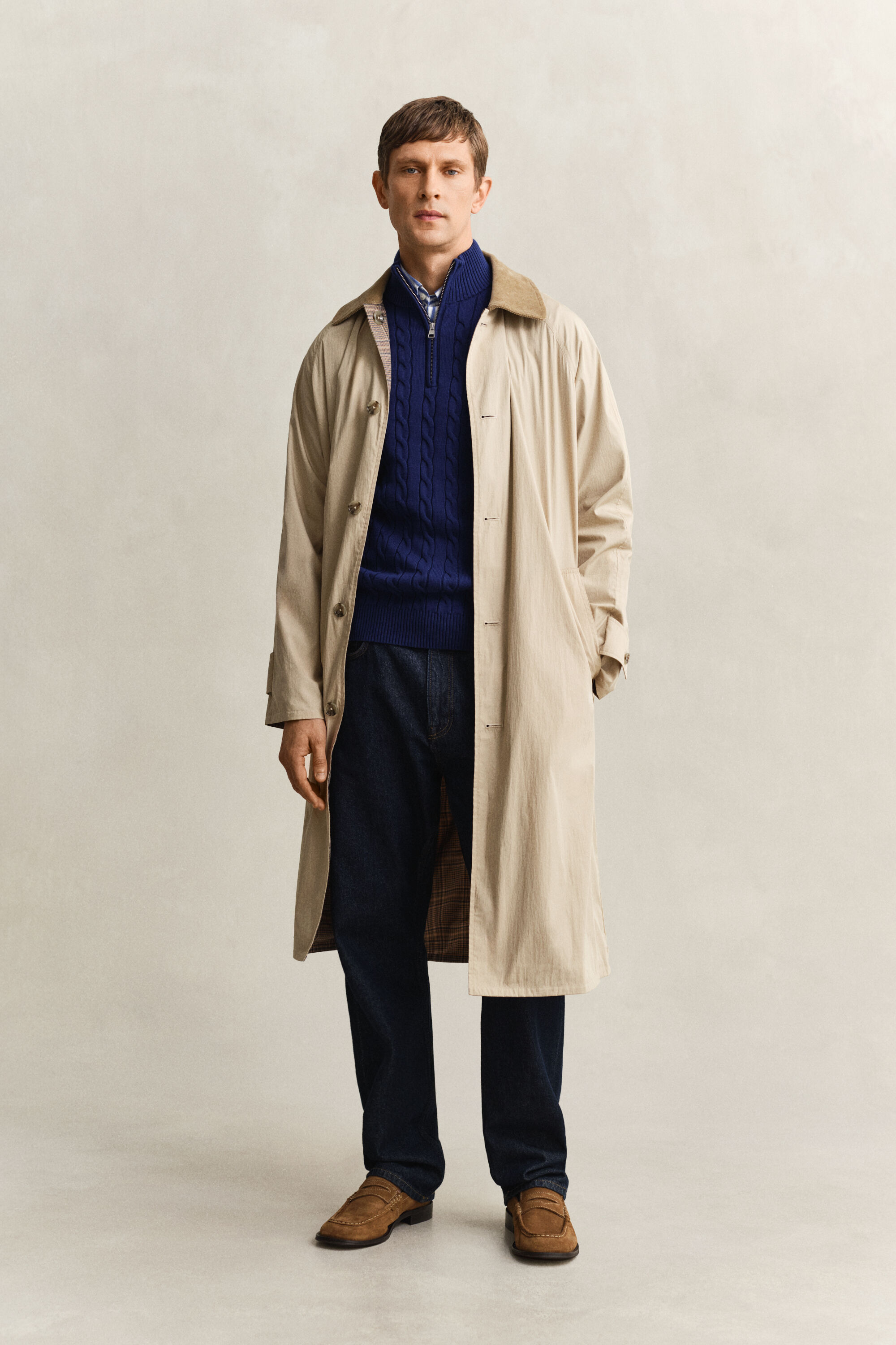 Jersey de punto de ochos con media cremallera en algodón