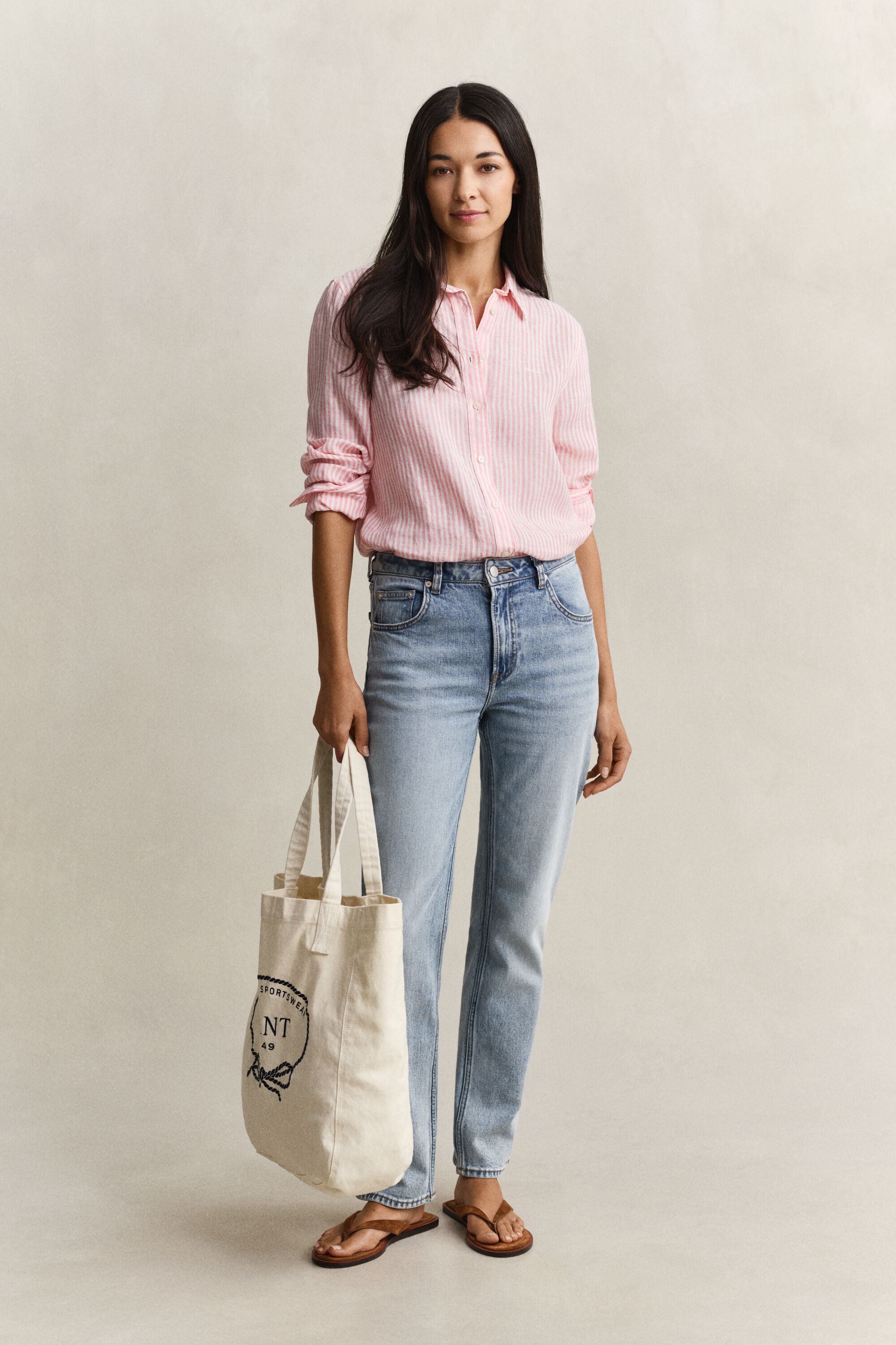 Camisa Regular Fit de lino a rayas