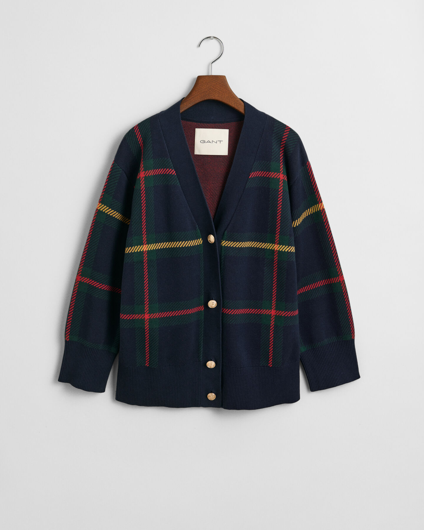 Cárdigan con cuello de pico y cuadros