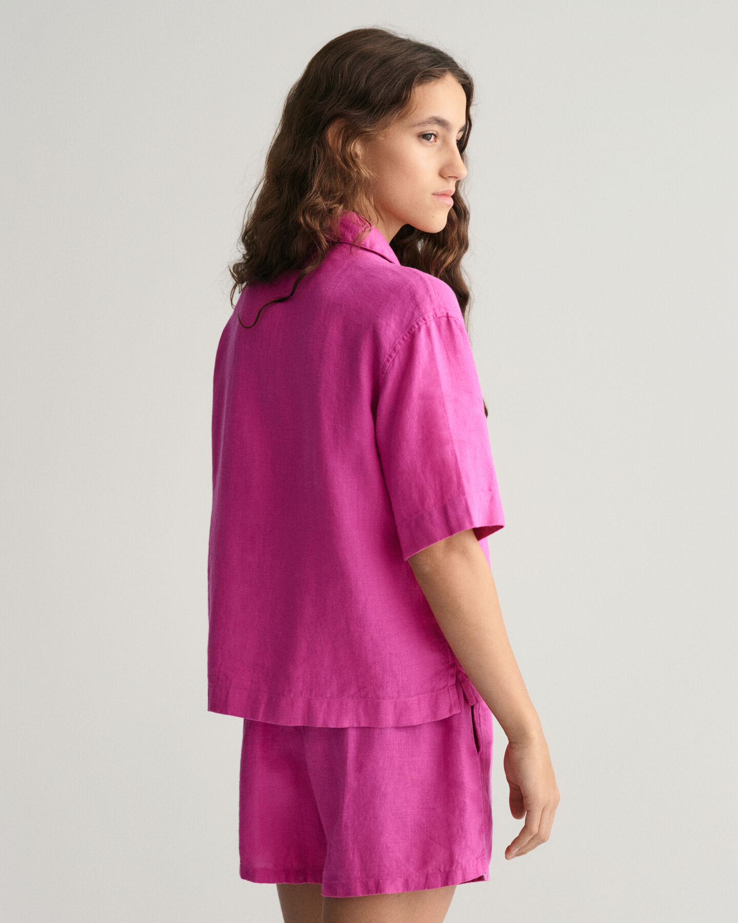 Camisa de manga corta en lino Boxy Teen Girls