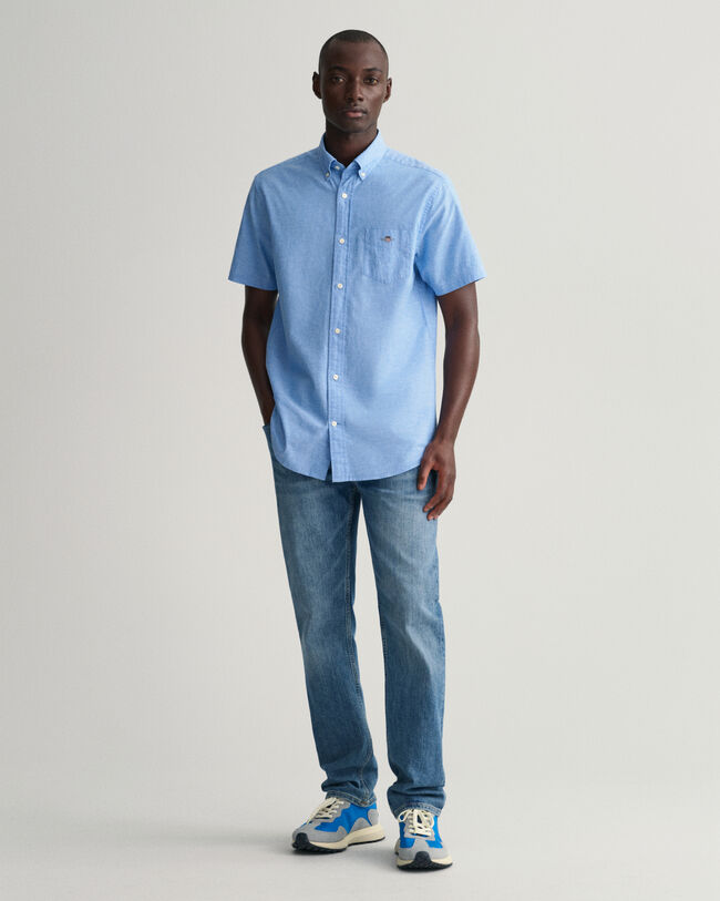 Camisa Regular Fit de manga corta en algod&oacute;n y lino