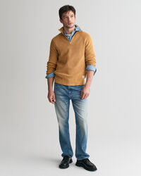 Jersey acanalado con dise&ntilde;o desgastado y media cremallera