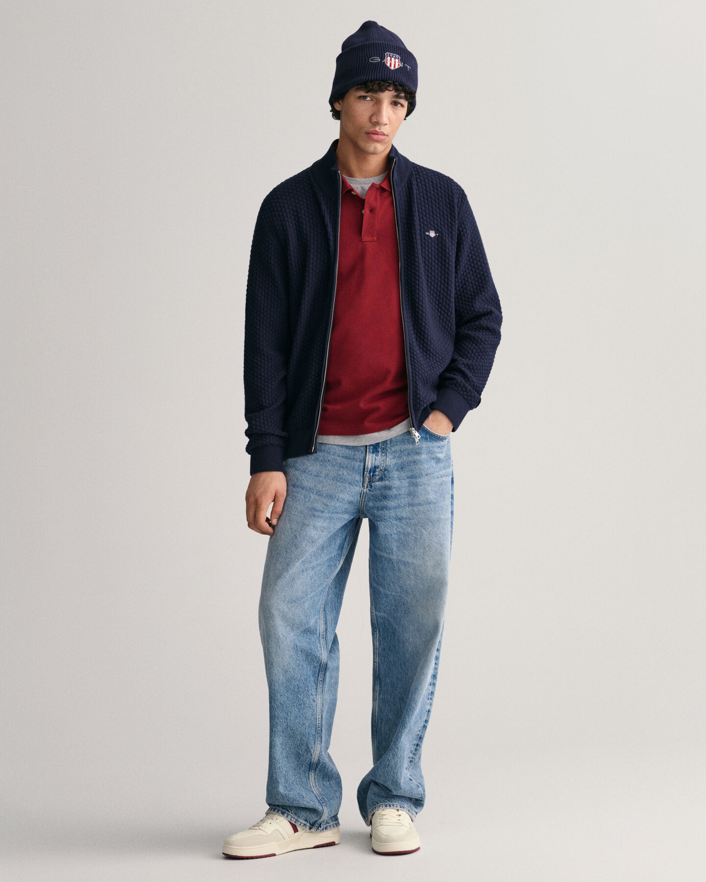 C&aacute;rdigan de algod&oacute;n con cremallera y textura