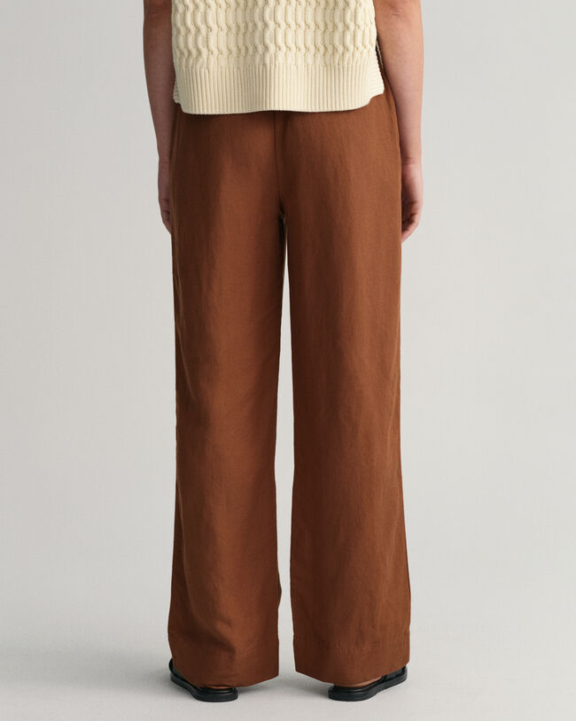 Pantalones de lino y viscosa con cinturilla el&aacute;stica