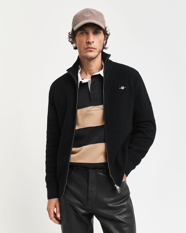 Cárdigan de algodón con cremallera y textura